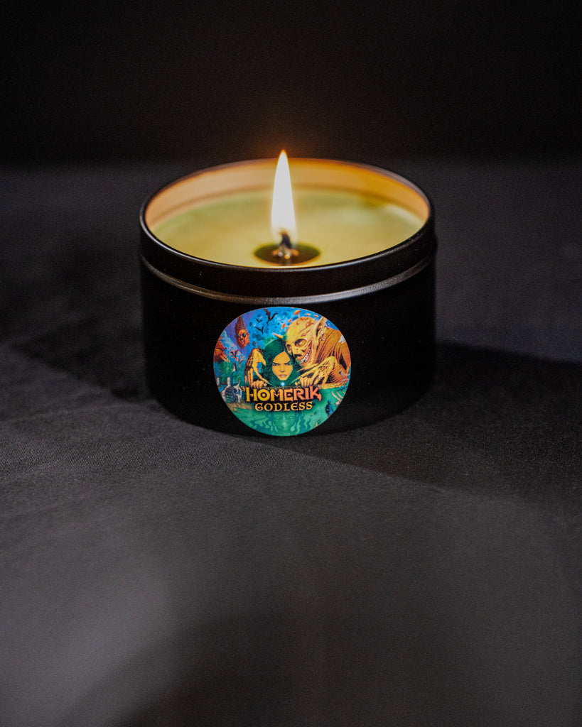 Homerik "Godless" Soy Handcrafted Fragrant Black Tin Candle