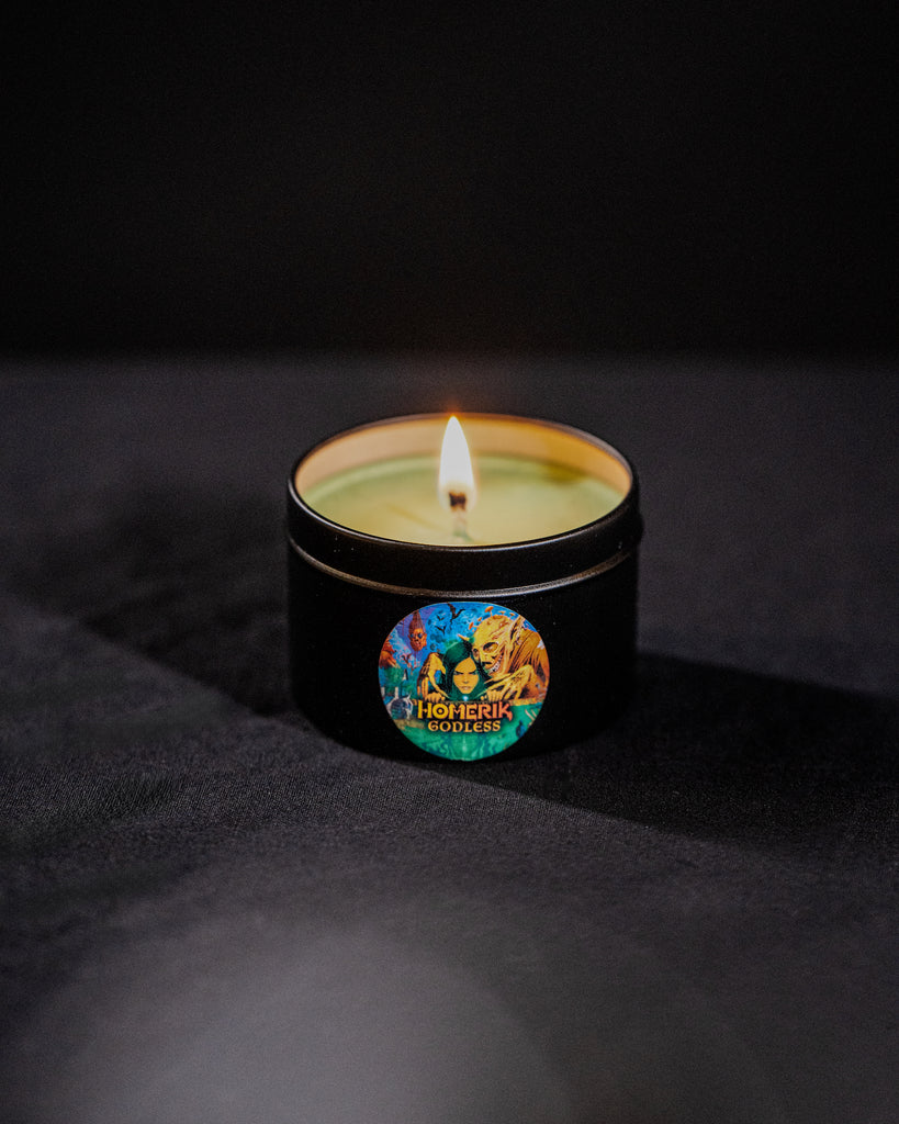 Homerik "Godless" Soy Handcrafted Fragrant Black Tin Candle