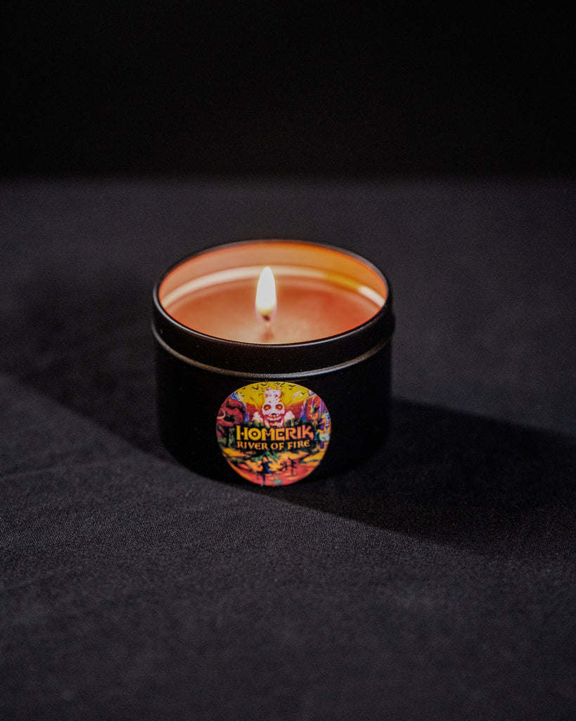 Homerik "River of Fire" Soy Handcrafted Fragrant Black Tin Candle